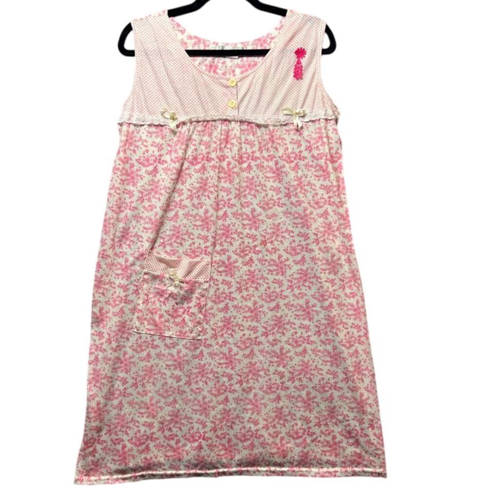 Loti Fashion Pink Floral Nightgown Sleeveless Cotton Polka Dot Loungewear Size M